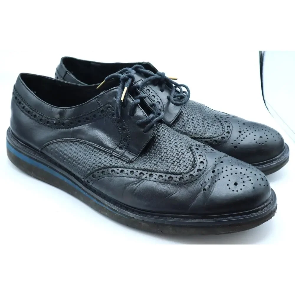 Studio Belvedere Shoes Mens 12 Luis Black Leather Wingtip Oxfords Lace Up Brazil